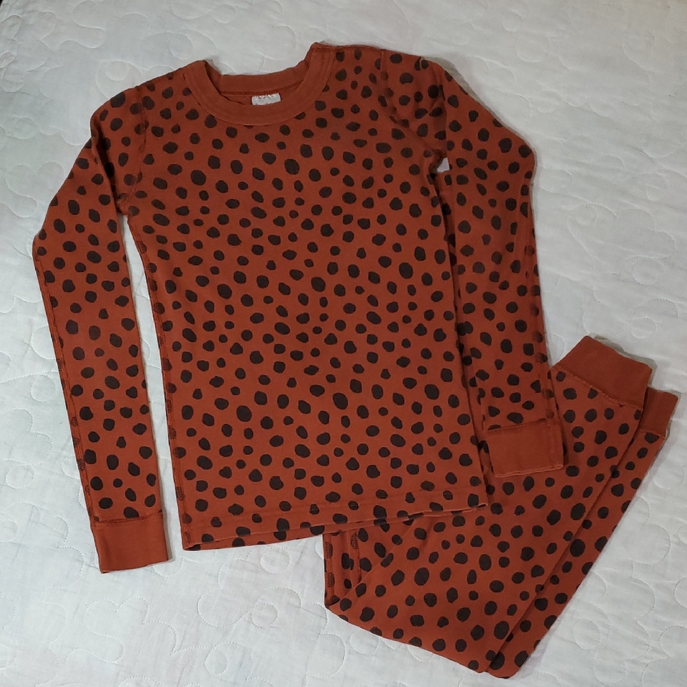 Hanna Andersson Rust and Black Cheetah Print Kids Pajama Set, Size 10 / 140cm